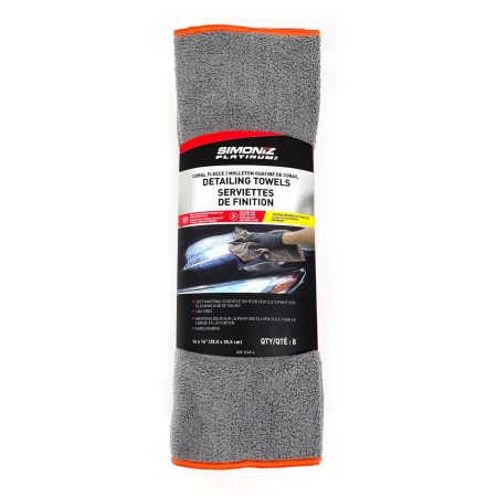 SIMONIZ Platinum Multi-Use Coral Fleece Detailing Towels, Grey, 8-pk