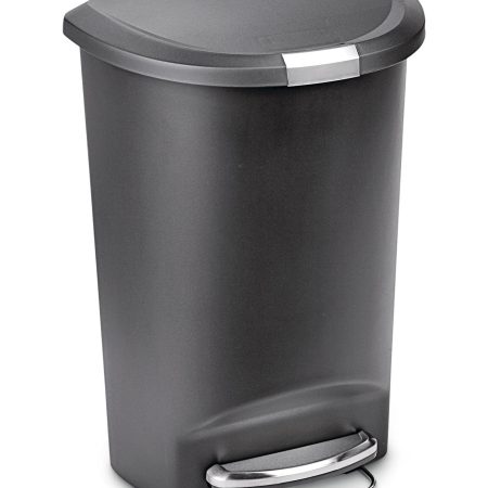 simplehuman Plastic D-Shaped Step Garbage Can, Black, 50-L