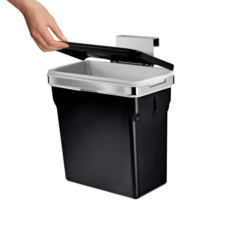 simplehuman Heavy-Duty Steel Frame Cabinet Door Hanging Plastic Garbage Can, Black, 10-L