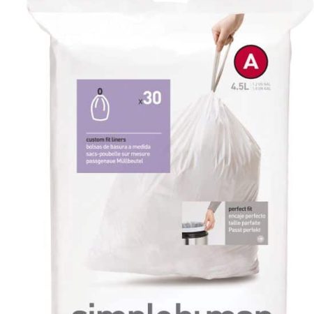 simplehuman Code A Drawstring Custom Fit Trash Can Liners, 30-pk, White, 4.5-L