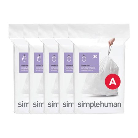 simplehuman Code A Drawstring Custom Fit Trash Can Liners, 30-pk, White, 4.5-L