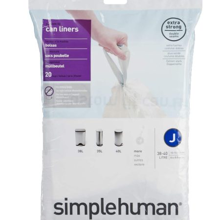 simplehuman Code J Drawstring Custom Fit Trash Can Liners, 20-pk, White, 40-L