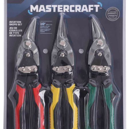 Mastercraft Aviation Snips, Locking Latch, Cr-V Steel, 10-in, 3-pk