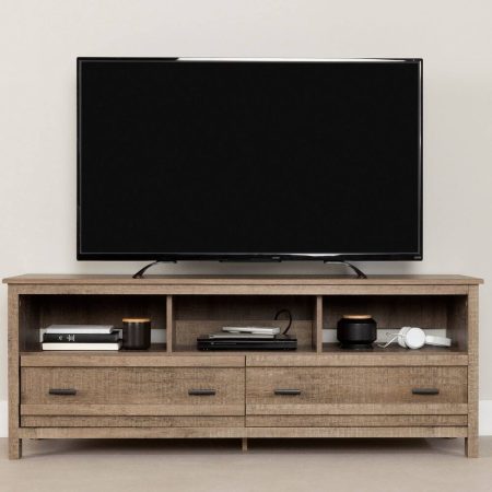 South Shore Exhibit TV Stand with Storage, Weathered Oak