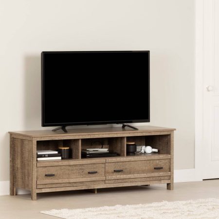 South Shore Exhibit TV Stand with Storage, Weathered Oak