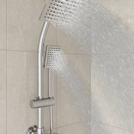 Pfister Square Shower Head & Handheld Shower Head Combo with Slide Bar, Chrome