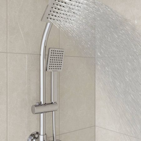 Pfister Square Shower Head & Handheld Shower Head Combo with Slide Bar, Chrome