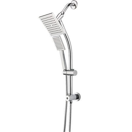 Pfister Square Shower Head & Handheld Shower Head Combo with Slide Bar, Chrome