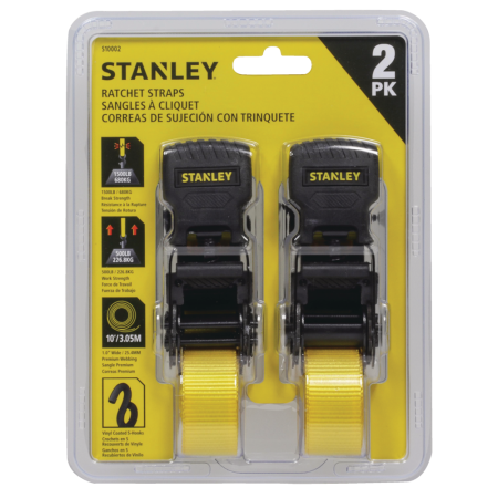 Stanley 1,500-lb Tie Downs, Weatherproof, 10-ft, 2-pk