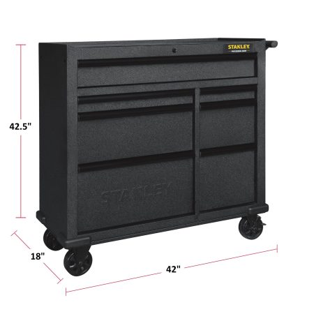 Stanley Rolling Tool Storage Cabinet w/ 7 Drawers, Power Bar w/ USB, Black, 41-in