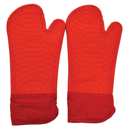 Starfrit 2pc Silicone Oven Mitt Set, Non-Slip Grip, Red