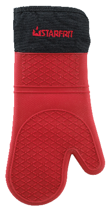 Starfrit Silicone Oven Mitt with Cotton Liner, Non-Slip Grip, Red/Black