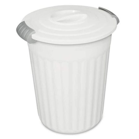 Sterilite Plastic Round Latching Utility Garbage Can, White, 23-L