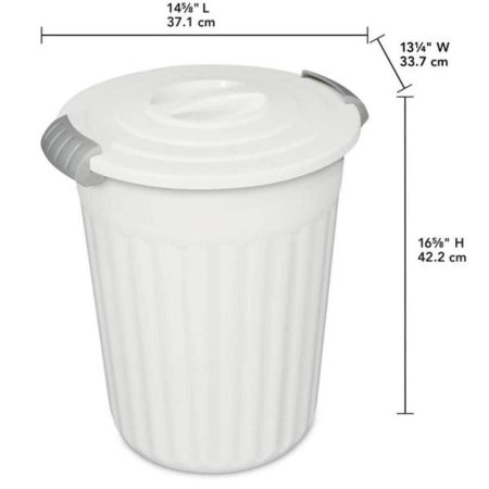 Sterilite Plastic Round Latching Utility Garbage Can, White, 23-L