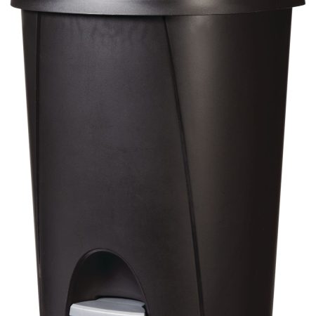 Sterilite Plastic D-Shaped Step Garbage Can, Black, 25-L