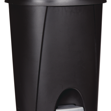 Sterilite Plastic D-Shaped Step Garbage Can, Black, 25-L