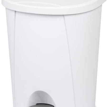 Sterilite Plastic D-Shaped Step Garbage Can, White, 25-L