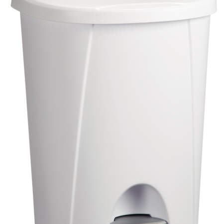 Sterilite Plastic D-Shaped Step Garbage Can, White, 25-L