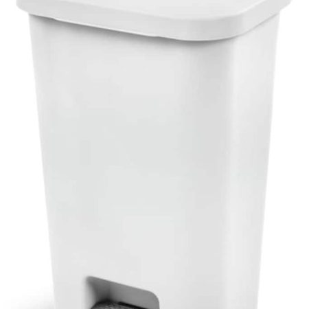 Sterilite Plastic Rectangular Step Garbage Can, White, 45-L