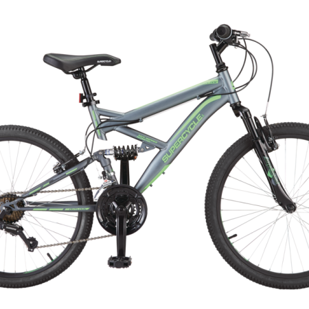 Supercycle Outlook Youth Dual-Suspension Mountain Bike, 24-in, Grey/Green