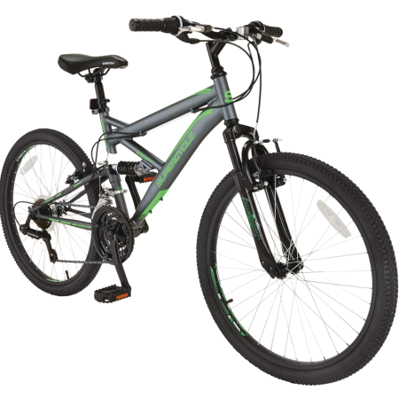 Supercycle Outlook Youth Dual-Suspension Mountain Bike, 24-in, Grey/Green