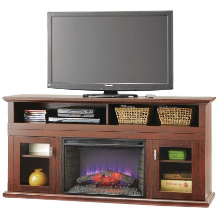 Komodo Surrey Media Electric Fireplace TV Stand, 64.5-in, 1400W, Includes Remote Control, Brown