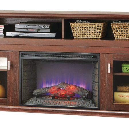 Komodo Surrey Media Electric Fireplace TV Stand, 64.5-in, 1400W, Includes Remote Control, Brown