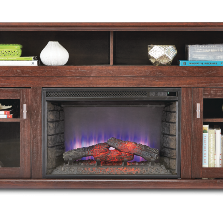 Komodo Surrey Media Electric Fireplace TV Stand, 64.5-in, 1400W, Includes Remote Control, Brown