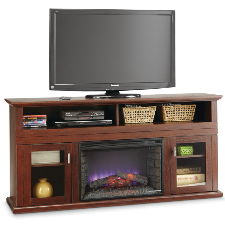 Komodo Surrey Media Electric Fireplace TV Stand, 64.5-in, 1400W, Includes Remote Control, Brown