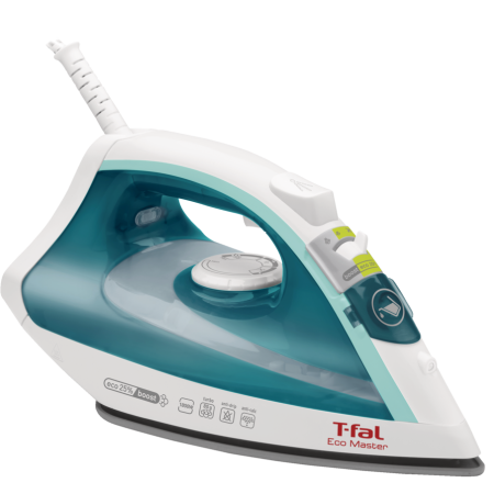 T-fal 1400W Compact Steam Iron with Ceramic Soleplate, White/Green