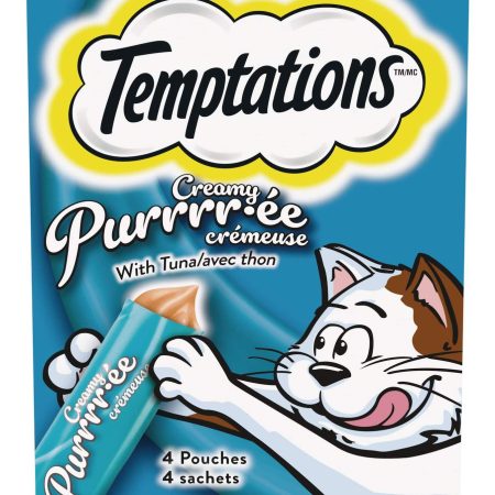 Temptations Creamy Puree Tuna Lickable Cat Treat Pouches, Wet Treats, 4 x 12-g