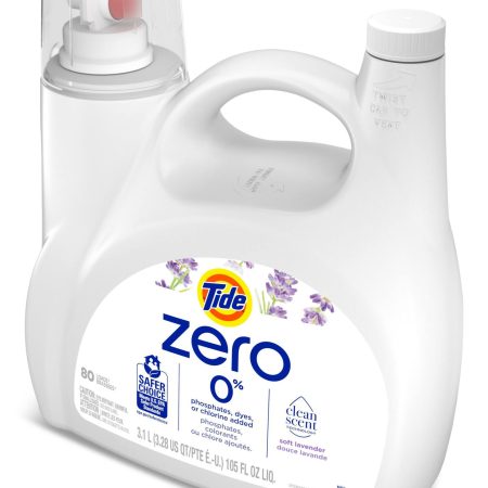 Tide Zero Liquid Laundry Detergent, Soft Lavender, 80-Load, 3.1-L