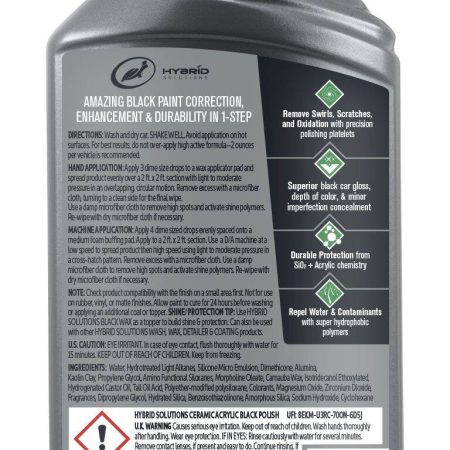 Turtle Wax Hybrid Solutions Ceramic Acrylic Car Black Polish, 414-mL