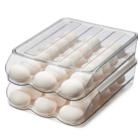 type A Clarity 2-Tier Egg Holder Organizer Bin with Lid, Clear