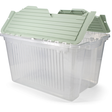 type A Transparent Stackable Storage Box with Flip-top Lid, 45-L, Eucalyptus