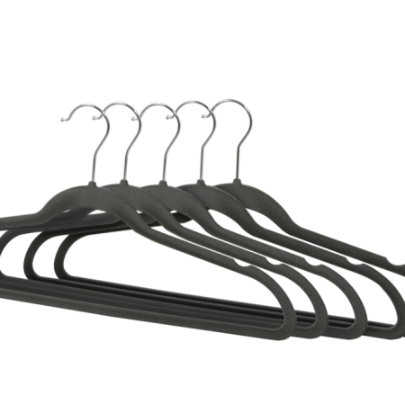 type A Non-Slip Velvet Slim Hangers, 5-pk, Grey