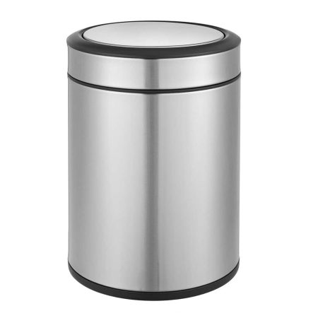 type A Steel and Plastic Circular Swing Lid Garbage Can, Silver, 8-L