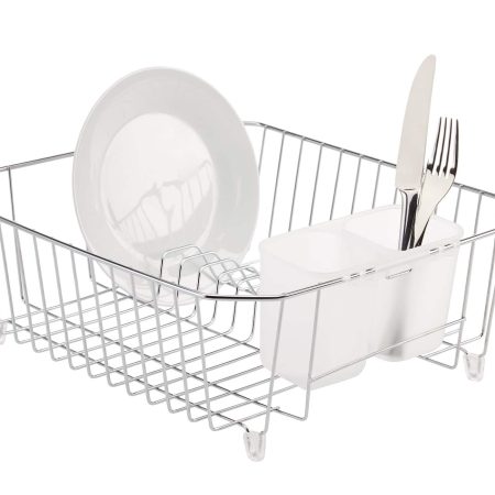 Type A Small Metal Dish Drying/Draining Rack For Kitchen, Chrome, 14.25 x 12.5 x 5-in