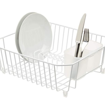 Type A Small Metal Dish Drying/Draining Rack For Kitchen, White, 14.25 x 12.5 x 5-in