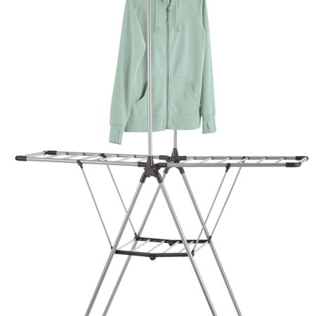 type A Adjustable Drying Rack with Hanger Bar, 53.5 x 23.6 x 39-in, Silver