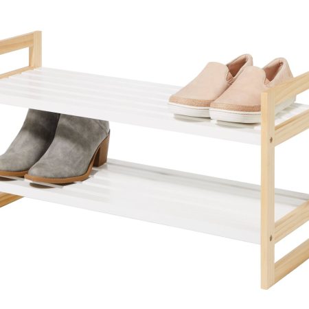 type A Wood Engrained 2-Tier Shoe Rack, Holds up to 6 Pairs of Shoes