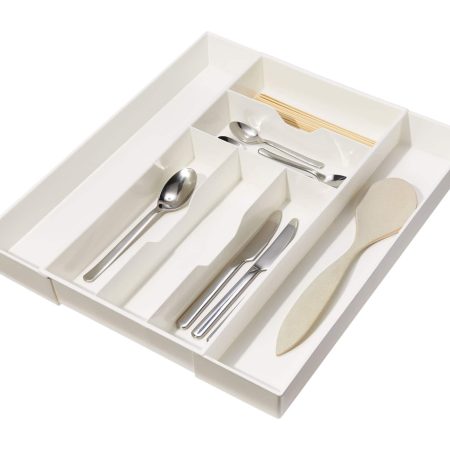 type A Alpha 7-Slot Expandable Cutlery Tray Organizer, White