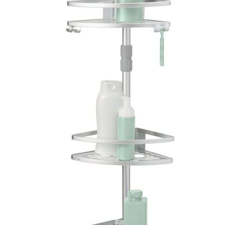 Type A Aluminum Rust-Resistant Adjustable Shelves Tension Pole Shower Caddy, with Hooks