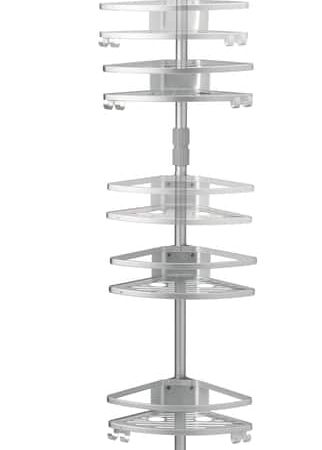 Type A Aluminum Rust-Resistant Adjustable Shelves Tension Pole Shower Caddy, with Hooks