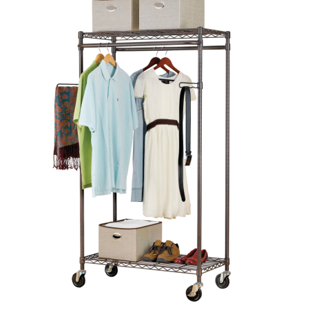 type A Perspective Heavy-Duty Portable Freestanding Clothing Rack with 2 Closet Rods