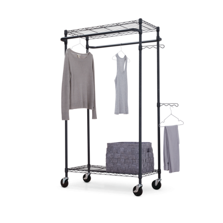 type A Perspective Heavy-Duty Portable Freestanding Clothing Rack with 2 Closet Rods