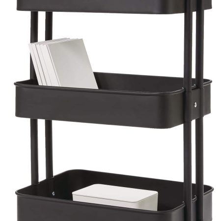 type A Momentum Steel 3-Tier Utility Cart with 4 Wheels Black