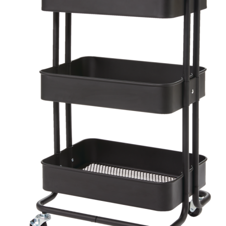 type A Momentum Steel 3-Tier Utility Cart with 4 Wheels Black