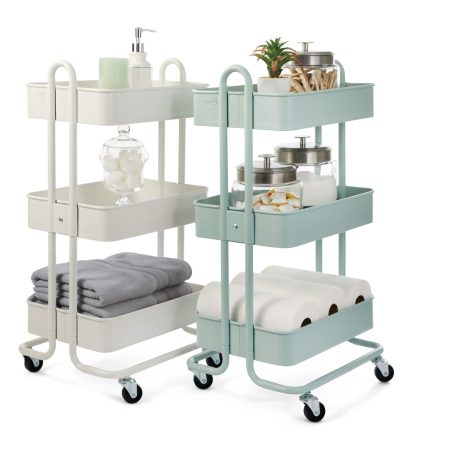 type A Momentum Steel 3-Tier Utility Cart with 4 Wheels, Eucalyptus