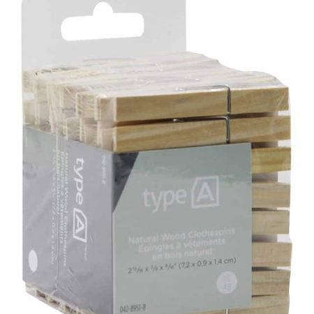 type A Natural Wood Clothespins, 48-pk